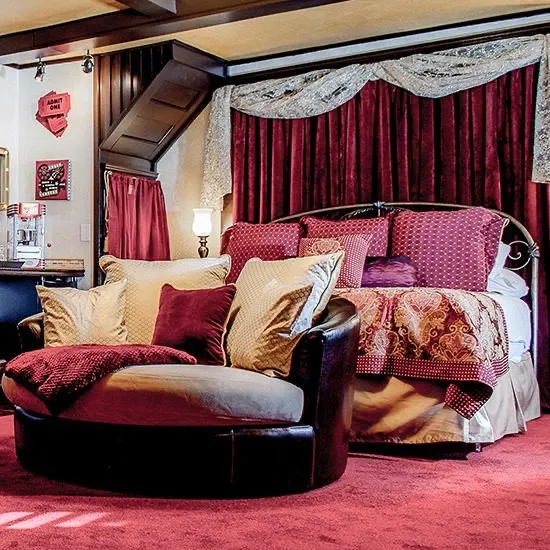The Hollywood Romance Theater suite at the Anniversary Inn in Logan, Utah