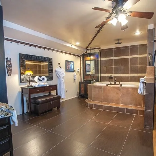 The African Safari suite at the Anniversary Inn in Logan, Utah